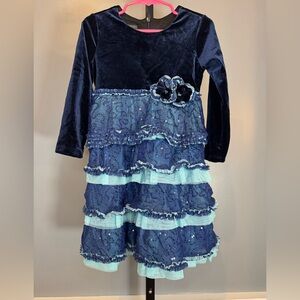 Isobella and Chloe Girls Navy Velour And Sequin Embellished Dress Sze 3T‎